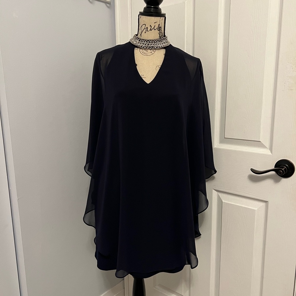 Xscape Navy Dress with Silver Embellishments